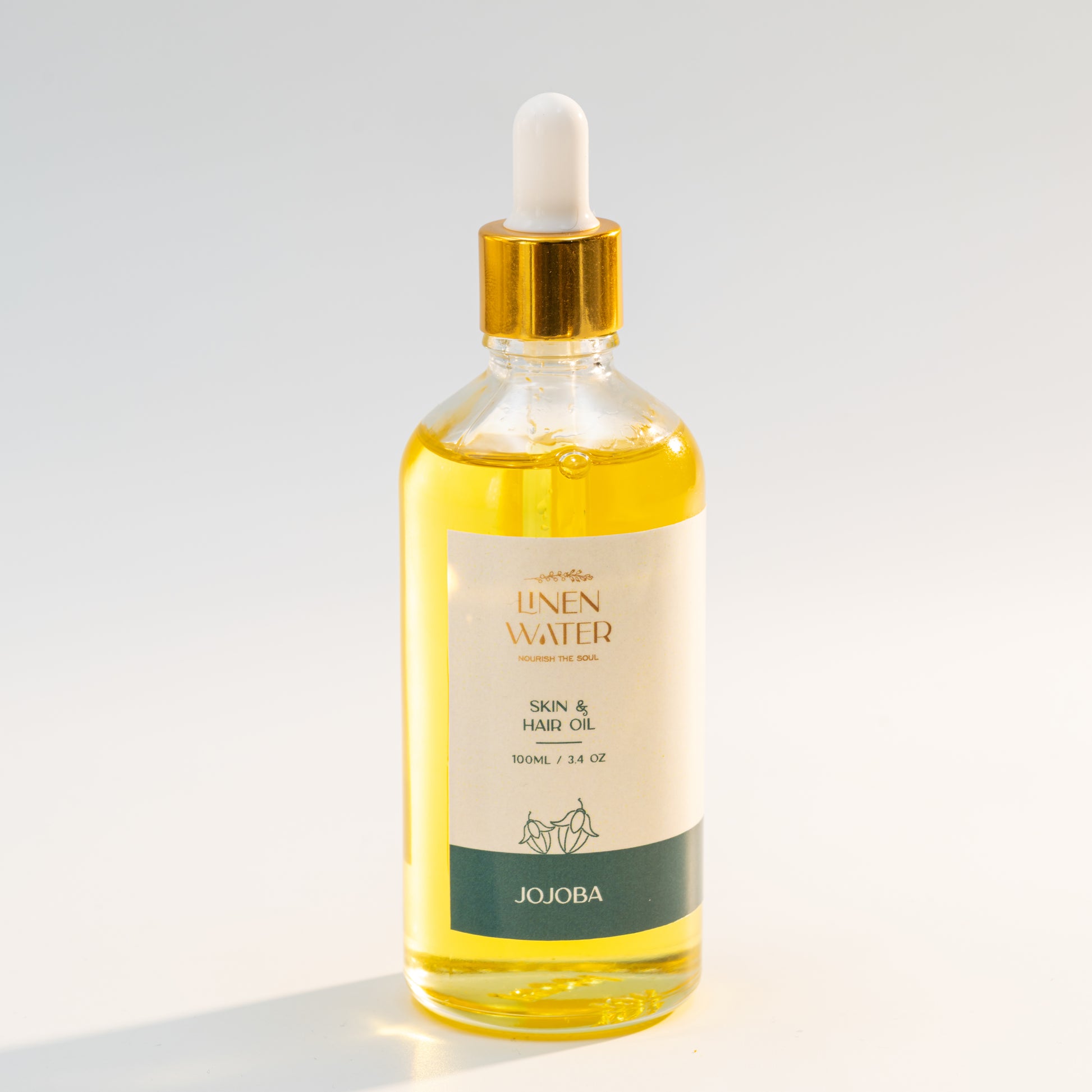 Linen Water Jojoba Oil for Skin and Hair provides deep nourishment and protection, a healthy, natural glow, and intense hydration with every use.  This pure jojoba skin and hair oil is ideal for everyday natural skincare and haircare routines because it helps restore softness, shine, and smooth texture while also moisturizing dry skin and repairing damaged hair.