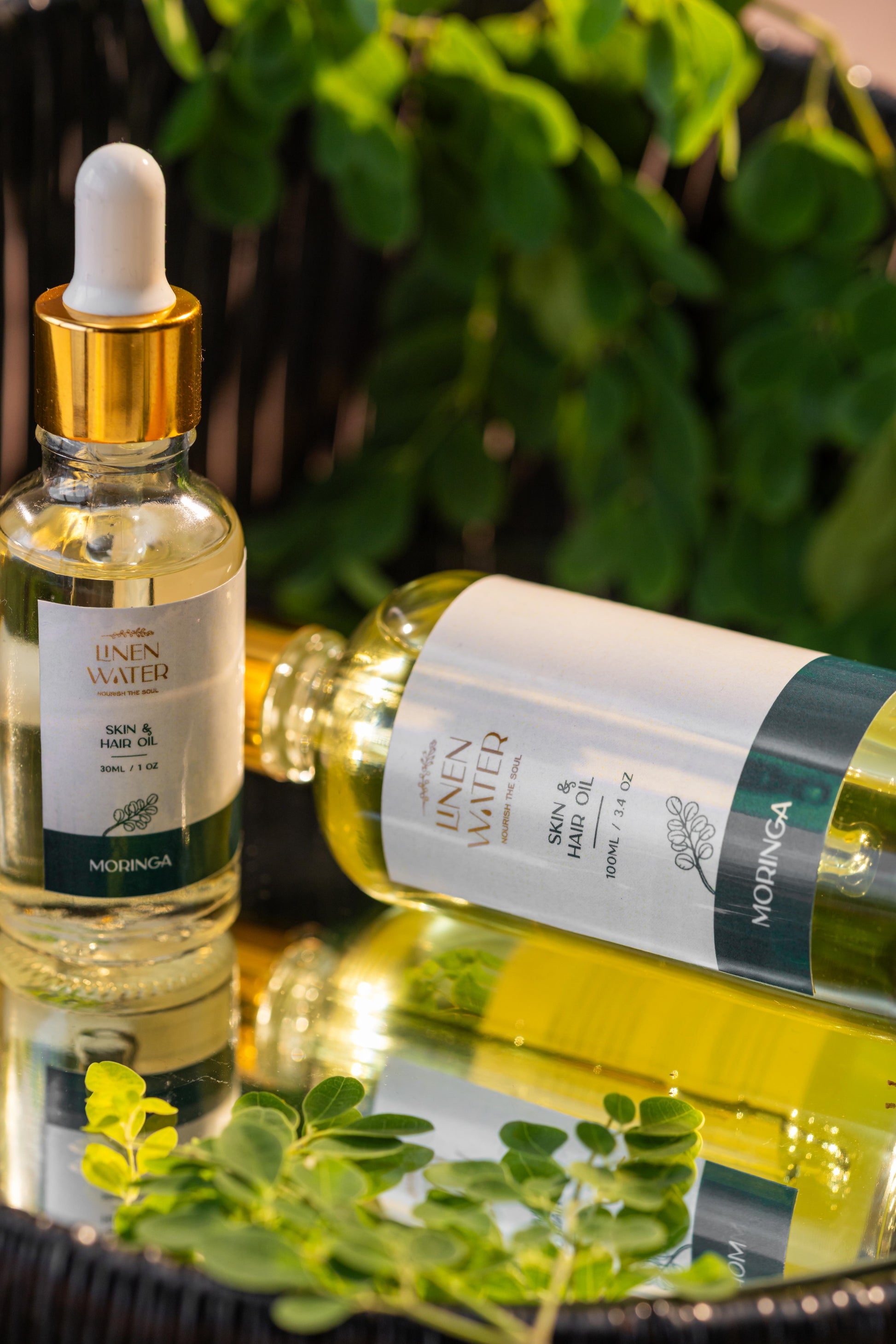 With regular use, this natural plant-based Linen Water pure Moringa Skin & Hair Oil improves roots, improves skin texture, and promotes a natural glow.