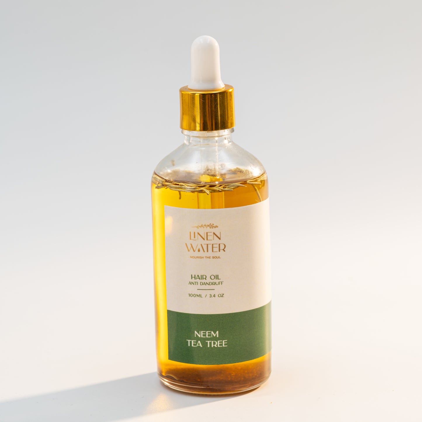 Dandruff decreases, stronger, healthier hair growth is promoted, and the scalp is thoroughly cleansed with Linen Water Neem Tea Tree Hair Oil when used regularly.  With neem and tea tree extracts, this natural antibacterial hair oil helps to strengthen roots, reduce irritation, and keep the scalp balanced and clean.