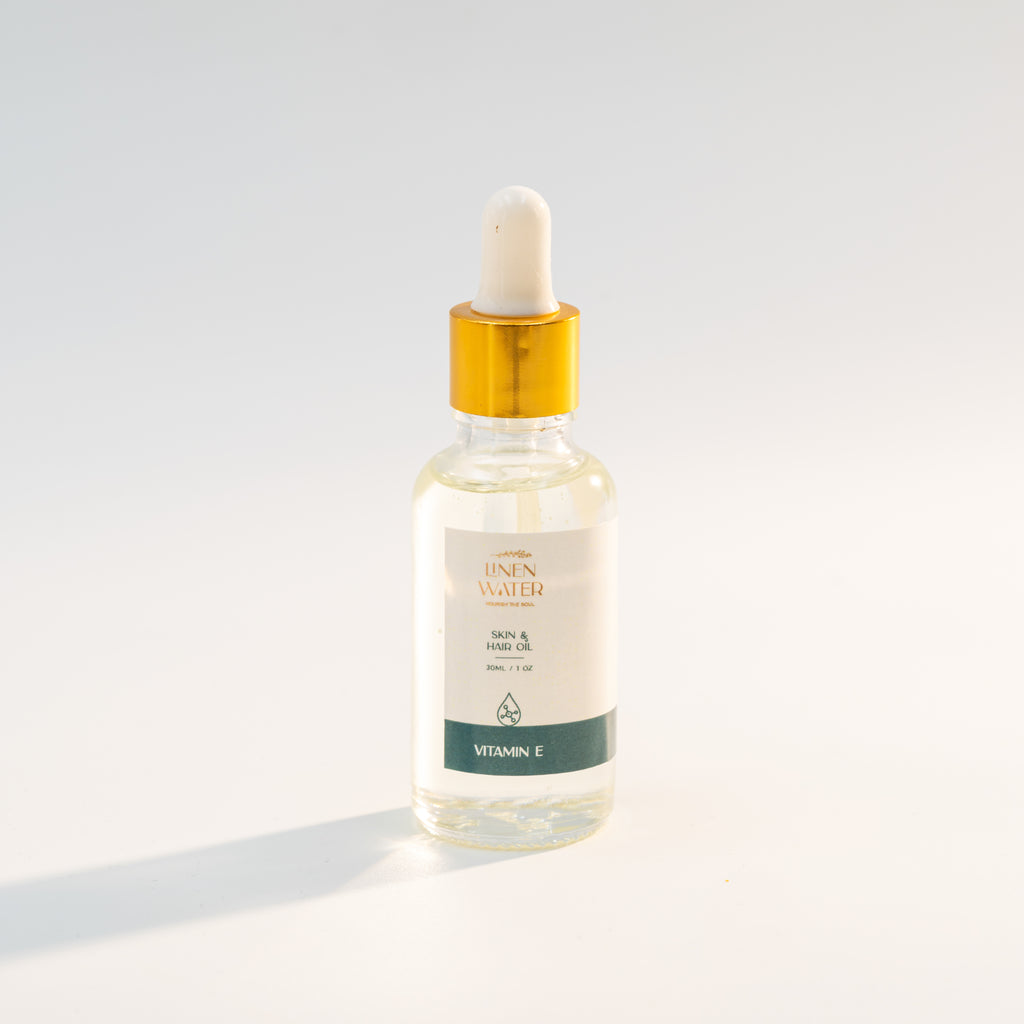 The lightweight, hydrating formula of Linen Water Vitamin E Face Serum is intended to protect, nourish, and restore dry or lifeless skin.  This Vitamin E serum for glowing skin, which is packed with natural antioxidants and vital nutrients, helps to improve skin texture, balance moisture, and encourage a healthy, radiant look.